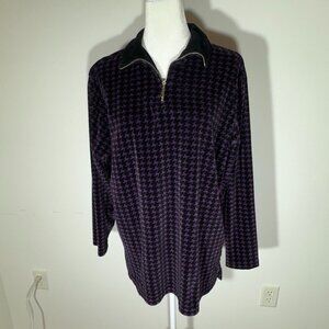 Women's Velour Purple and Black 1/4 Zip Pullover - Size Large